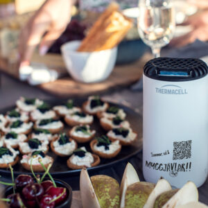 Utomhusmiddag med snacks och myggskydd mot myggor från Thermacell.