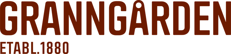 Granngården logotyp i brun text med ETABL. 1880 under, på vit bakgrund.