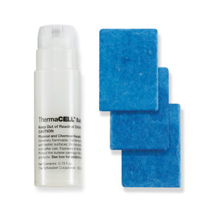 Myggmedelsrefill och blå kuddar från ThermaCELL.