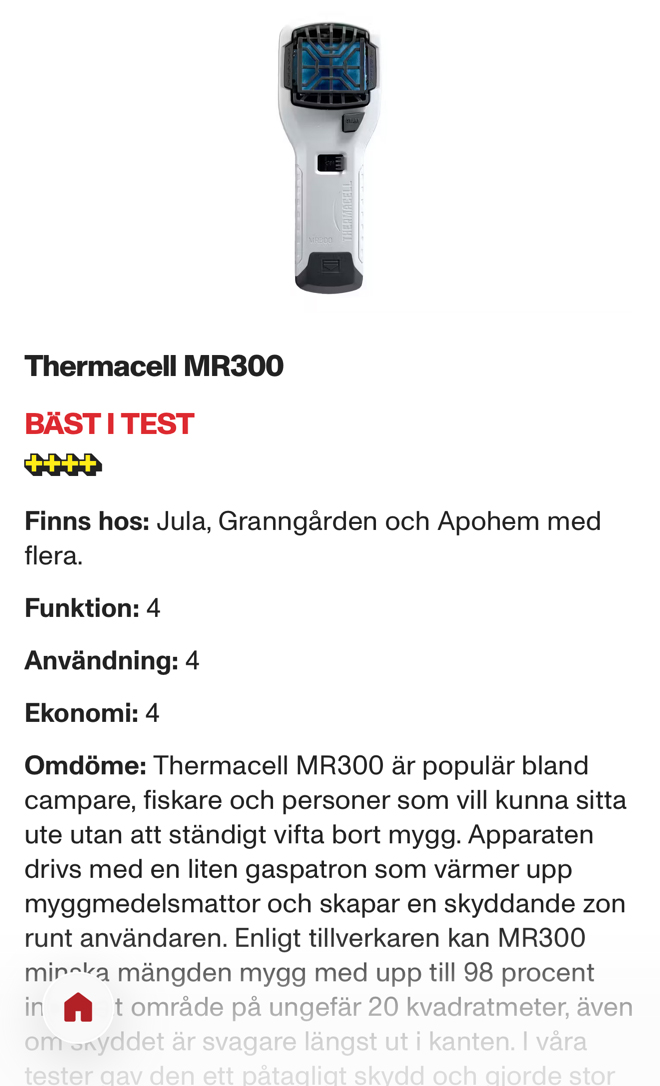 Alt-text: Thermacell MR300 myggavvisare, bäst i test för utomhusbruk.